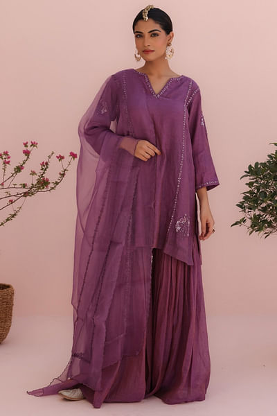 Lilac embroidered kurta and sharara set