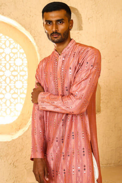 Dark pink mirror embroidered kurta set