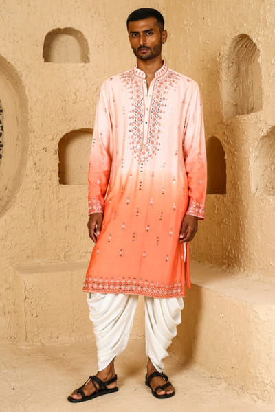 Pinkish peach ombre mirror kurta set