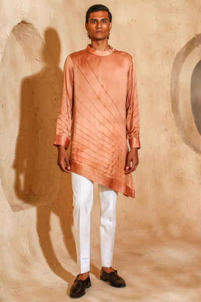 Peach pintuck kurta set