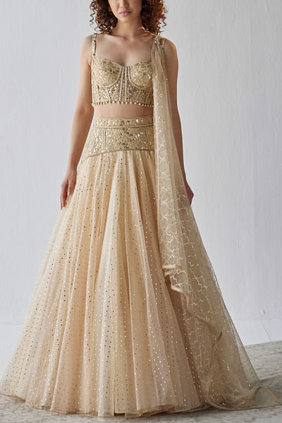 Gold foil-printed lehenga set