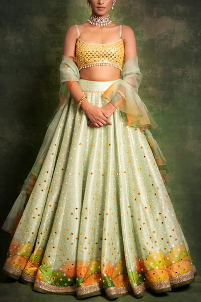 Mint green embellished lehenga set