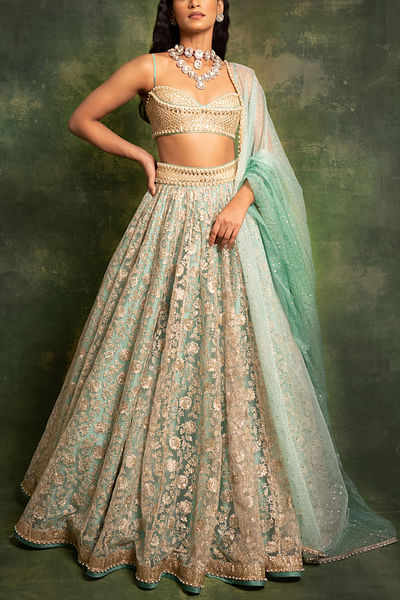 Jade green embroidered lehenga set