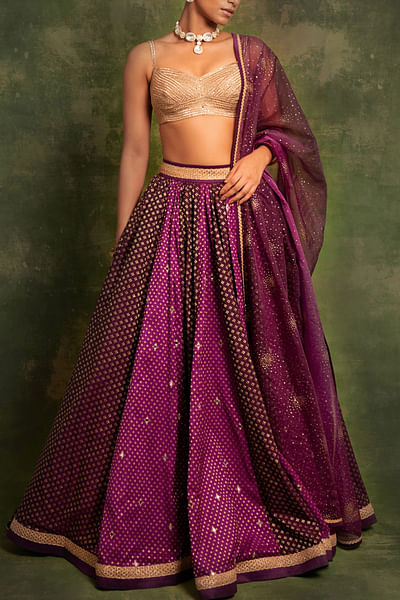 Purple brocade embellished lehenga set