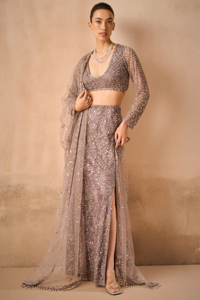 Lilac embroidered lehenga set