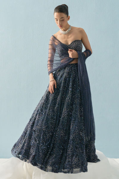 Navy blue embroidered lehenga set