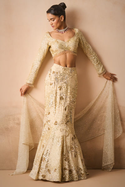 Ivory embroidered lehenga set