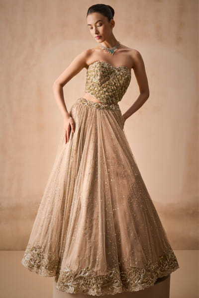 Biscuit brown embroidered lehenga set