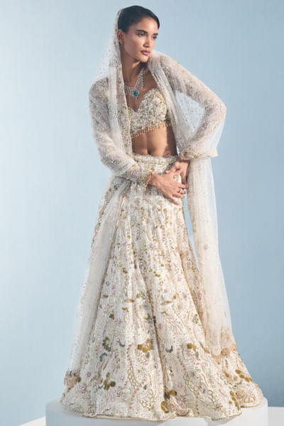 Ivory sequin-bead embroidered lehenga set