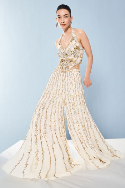 Ivory embroidered corset and sharara set
