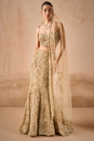 Beige gold embroidery lehenga set