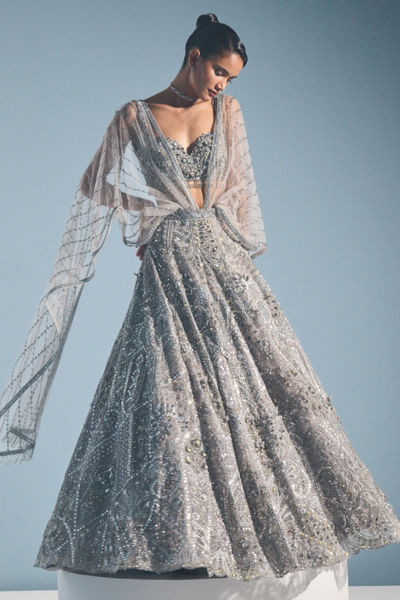 Grey embellished lehenga set