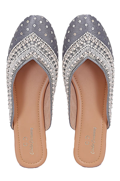 Grey embellished mules