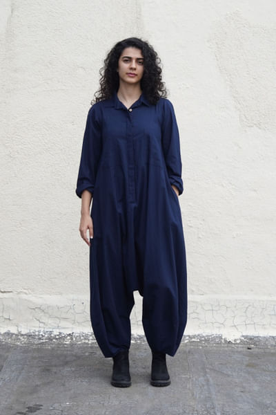 Blue handwoven cotton jumpsuit