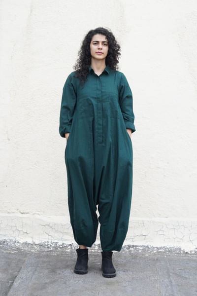 Green handwoven cotton jumpsuit