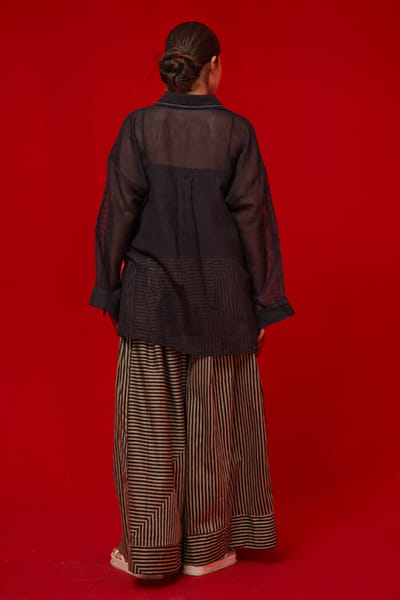 Stoïque Beige and black stripe block printed trousers STOÏMAY26D144706