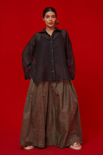 Stoïque Black kantha handwoven cotton shirt STOÏMAY26D144705