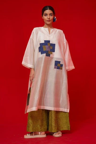 Stoïque Ivory and blue bead appliqué tunic STOÏMAY26D144701