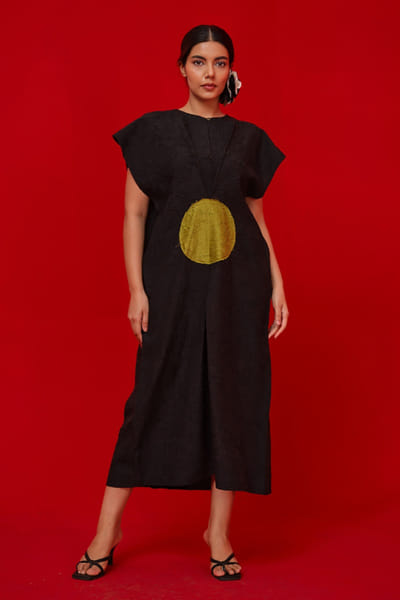Stoïque Black and leaf green appliqué dress STOÏMAY26D144715