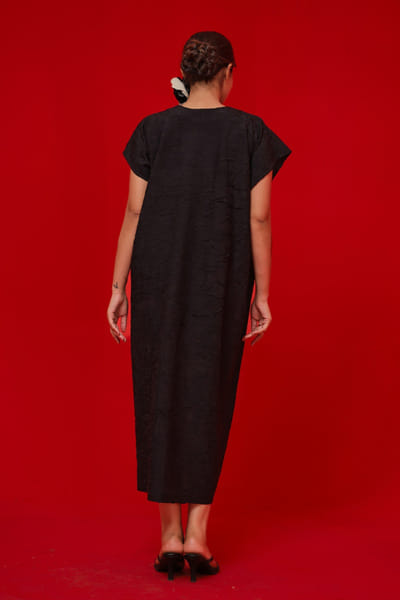 Stoïque Black and leaf green appliqué dress STOÏMAY26D144715