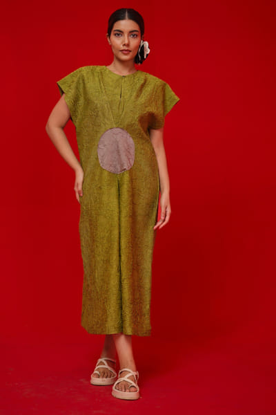 Stoïque Leaf green and grey appliqué dress STOÏMAY26D144716