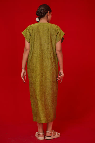 Stoïque Leaf green and grey appliqué dress STOÏMAY26D144716