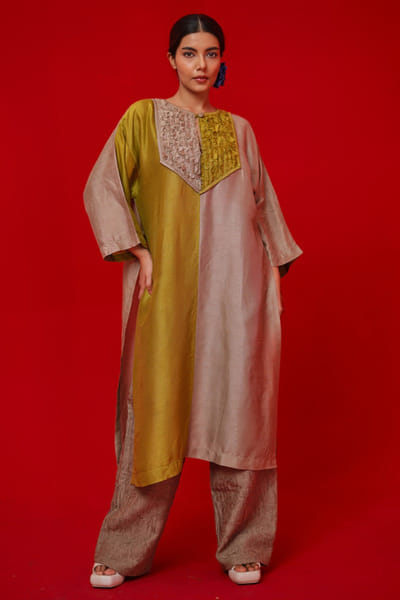 Stoïque Leaf green and grey colour blocked tunic STOÏMAY26D144723