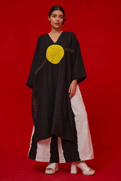 Stoïque Black and yellow kantha applique tunic STOÏMAY26D144696
