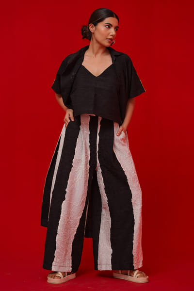 Stoïque Black and white striped crushed silk pants STOÏMAY26D144693