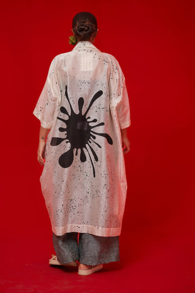 Stoïque Ivory and black hand block printed overlay STOÏMAY26D144704