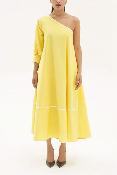 Yellow one shoulder dress