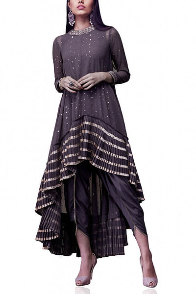 Charcoal grey embellished dhoti kurta set