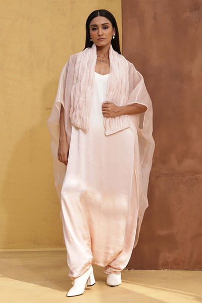 Onion pink textured cape and harem jumpsuit