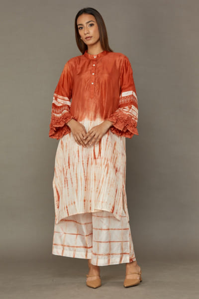 Red hand-dyed mulberry silk kurta