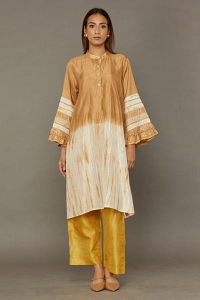 Beige hand-dyed mulberry silk kurta
