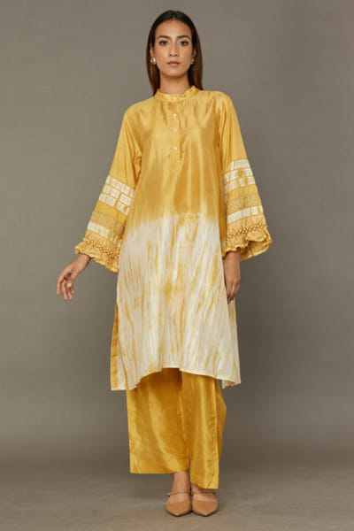 Yellow hand-dyed mulberry silk kurta
