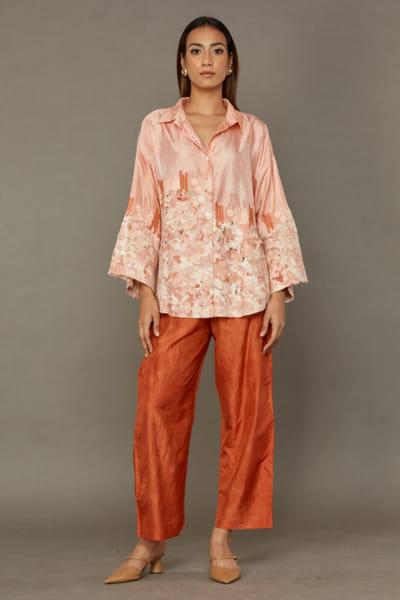 Red mulberry silk pants