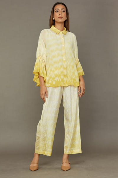 Yellow shibori hand-dyed ombre pants
