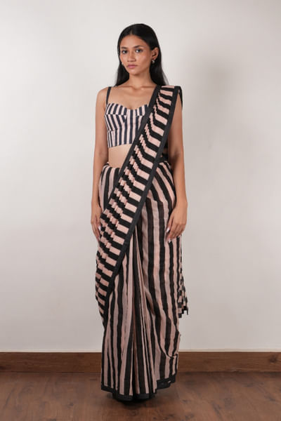 Pink and black stripe block printed corset