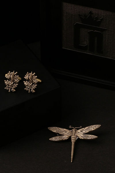 Dragonfly brooch and cufflinks gift set