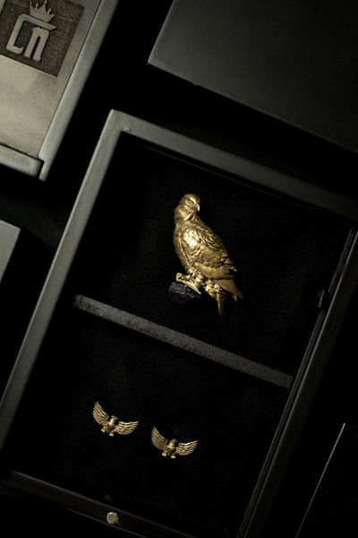 Falcon-inspired brooch gift set