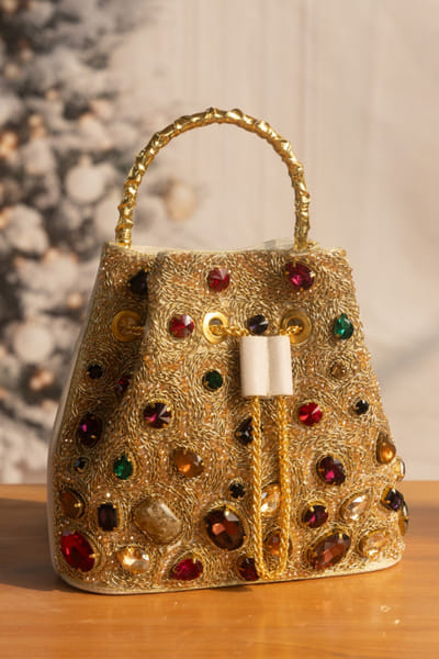Gold embellished bucket bag