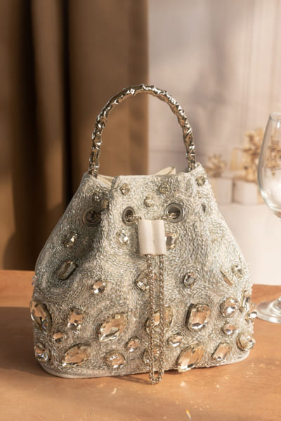 Silver embellished bucket bag