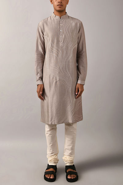 Grey embroidered chanderi kurta set