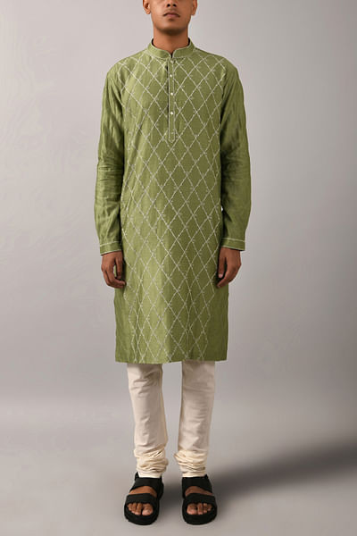 Sage green embroidered kurta set