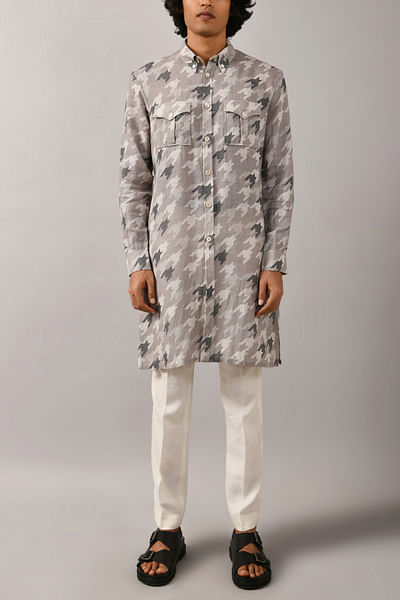 Grey houndstooth printed kurta