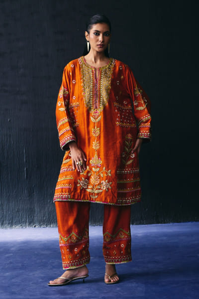 Bo tree Orange embroidered kurta set BOTRJUL26D149069