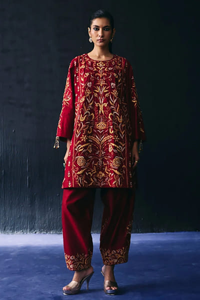 Bo tree Maroon embroidered kurta set BOTRJUL26D149072