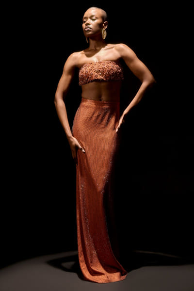 Rust crystal pencil skirt set