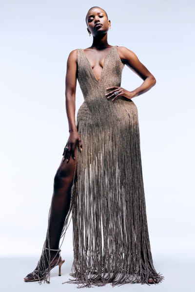 Rose gold crystal fringe corset gown